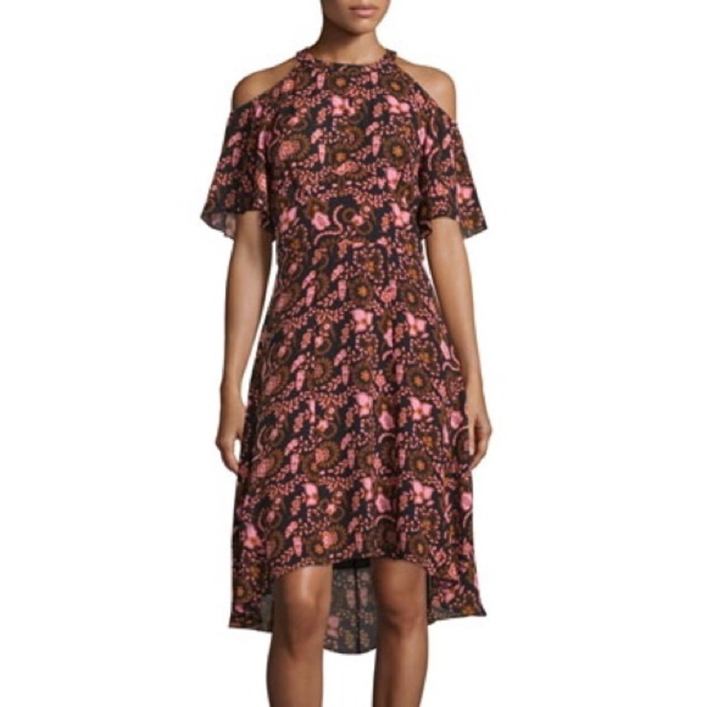A.L.C. Emile Silk Floral Hi-Low Cold Shoulder Dress
